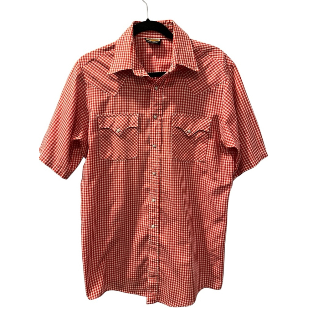 Vintage 90's Holt Western Wear Pearl Snap Gingham Short Sleeve Shirt Size Large